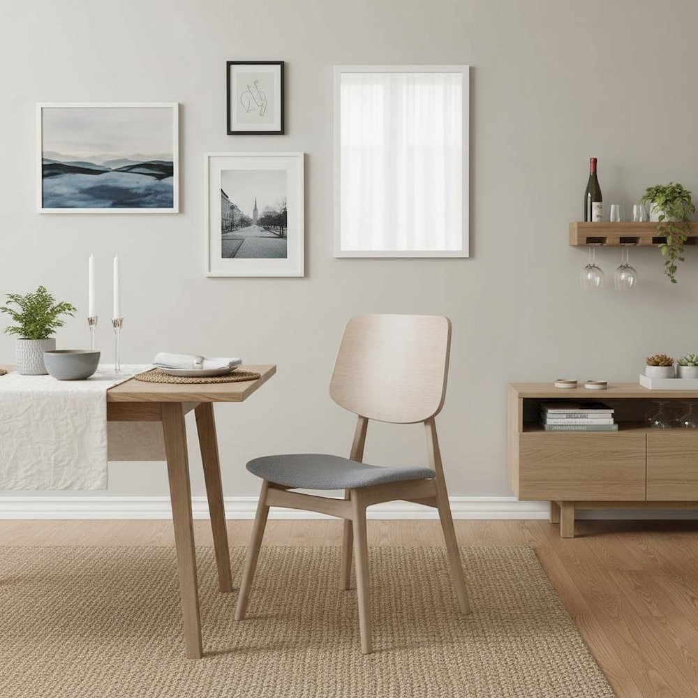 Wood Back Dining Chair Set of 2 Mid-Century White Ash