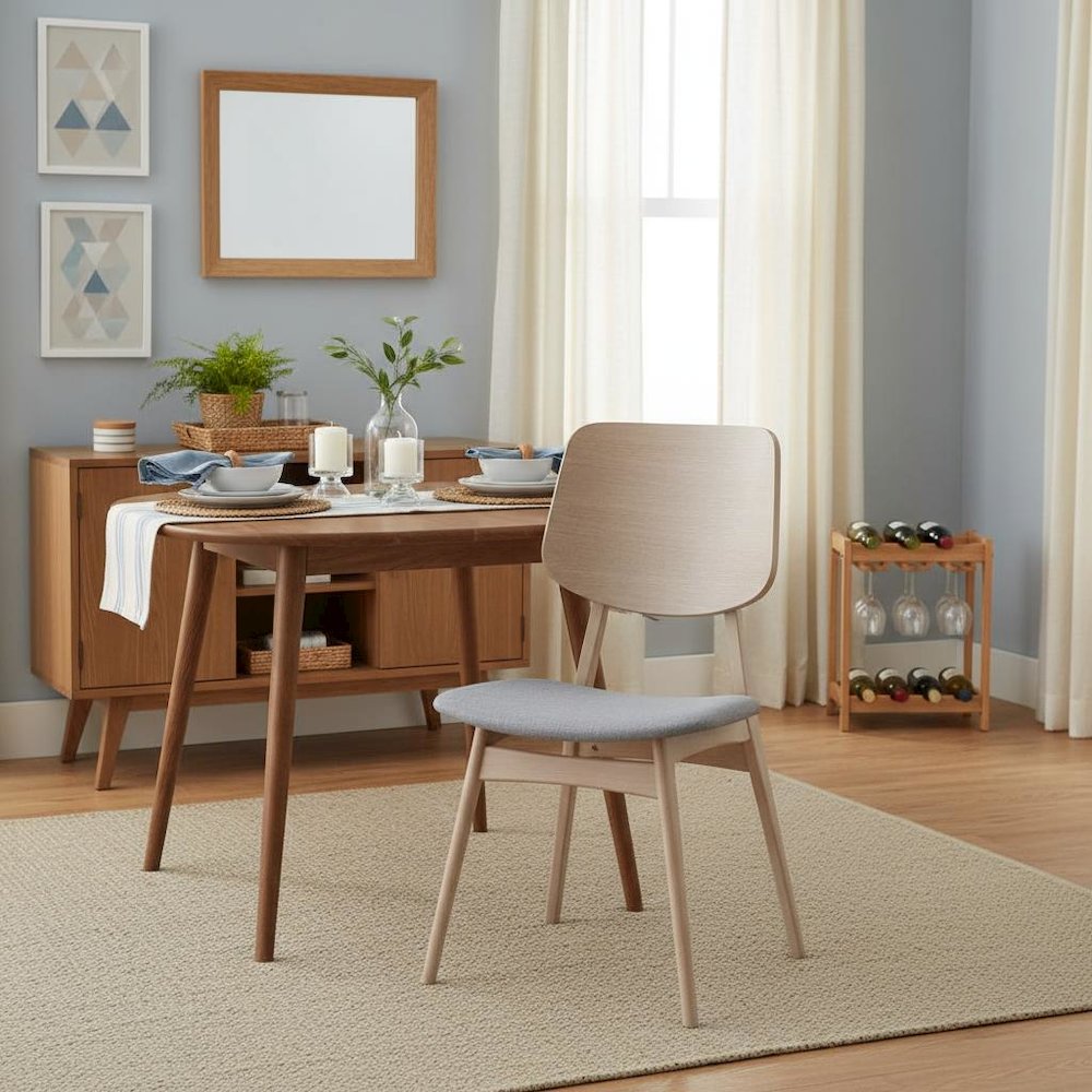 Wood Back Dining Chair Set of 2 Mid-Century White Ash