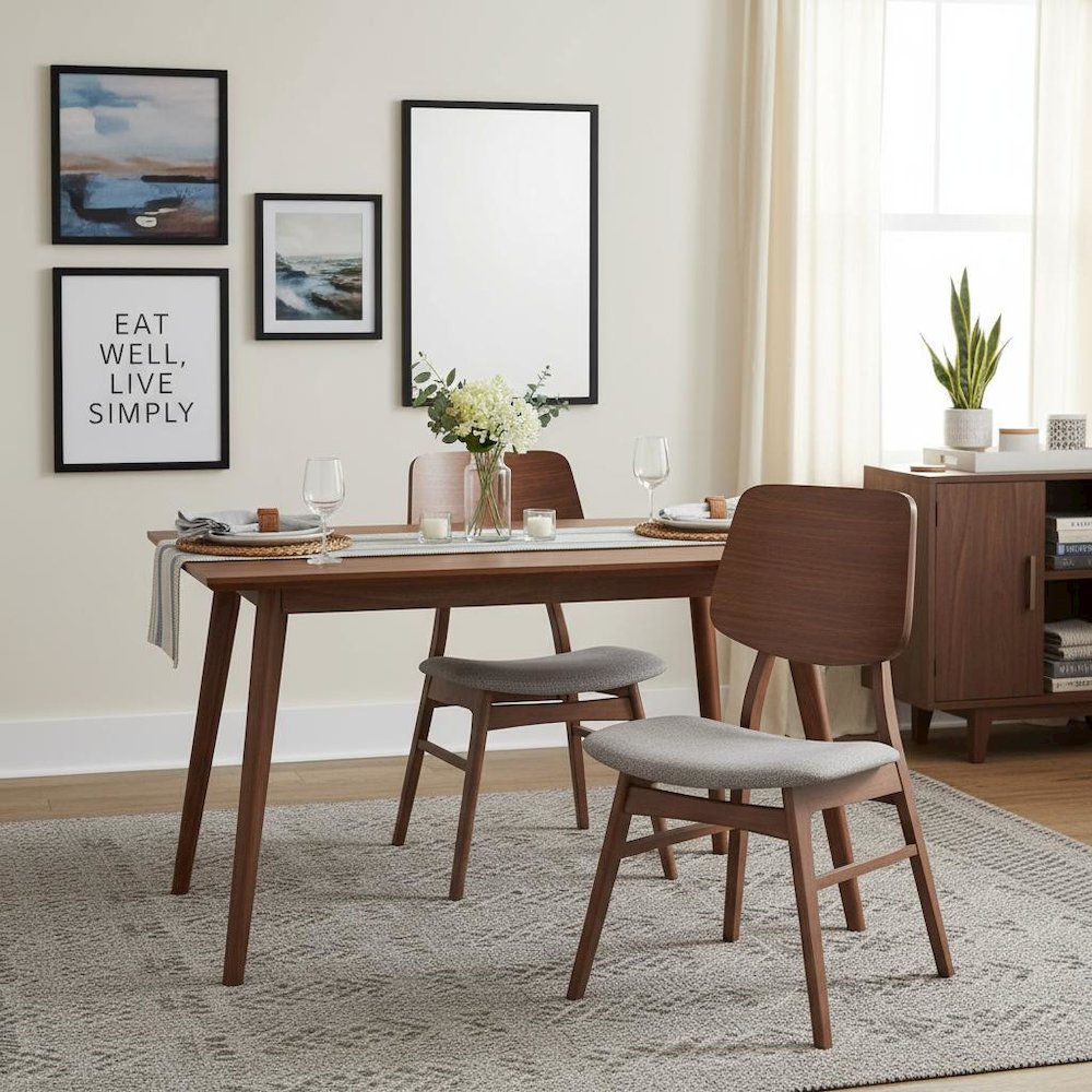 Wood Dining Chair Set of 2 Mid-Century Dark Gray