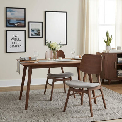 Wood Dining Chair Set of 2 Mid-Century Dark Gray