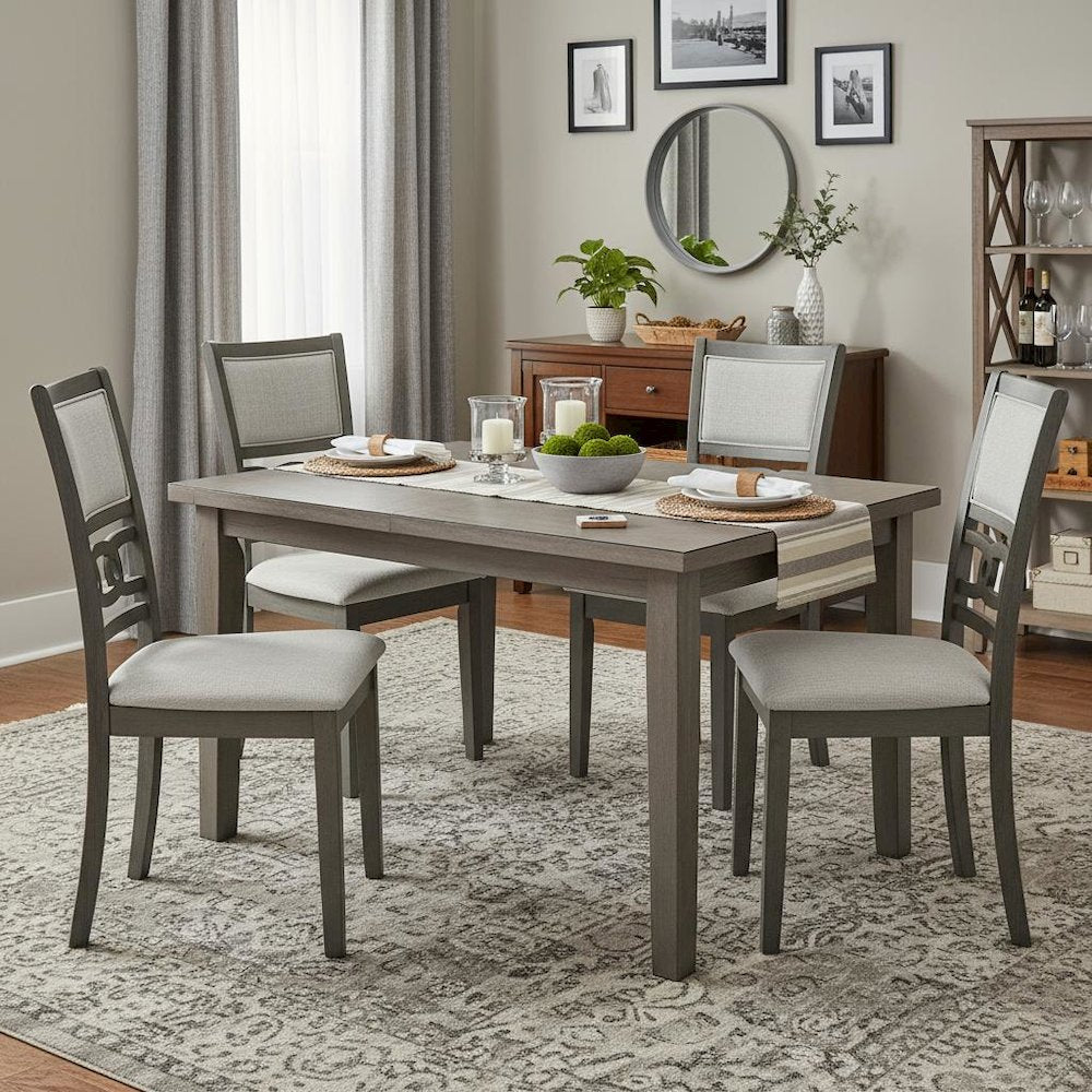 Wood Dining Chair Set of 2, Contemporary Gray Finish, Upholstered