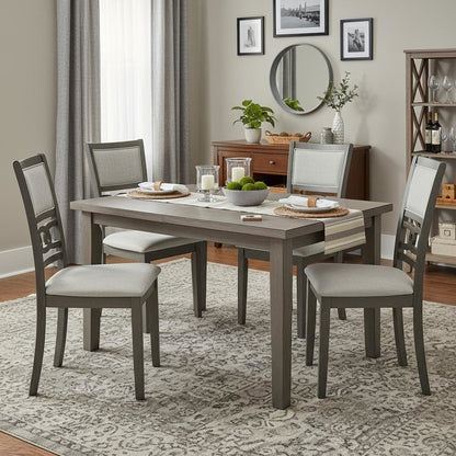 Wood Dining Chair Set of 2, Contemporary Gray Finish, Upholstered