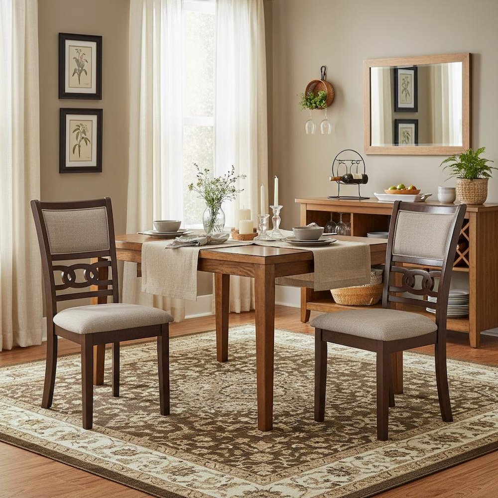 Wood Dining Chair Set of 4 Cherry Brown Fabric
