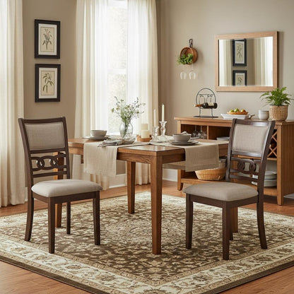 Wood Dining Chair Set of 4 Cherry Brown Fabric