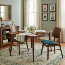 Wood Dining Chair Set of 4, Mid-Century Modern, Walnut Finish, Teal Fabric
