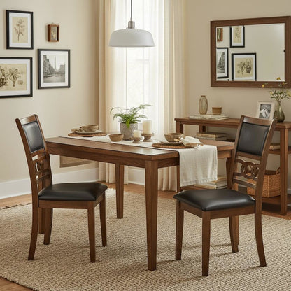 Wood Dining Chair Set of 4 PU Seat Ebony Brown