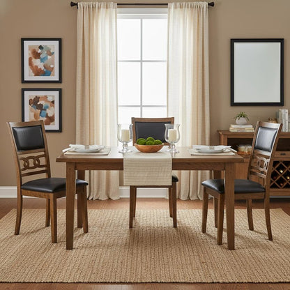 Solid Wood Dining Chair Set of 4 PU Seat Transitional Brown Style