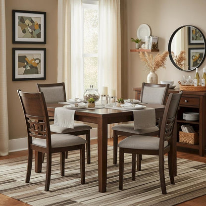 Wood Dining Chair Set of 4 Cherry Brown Fabric