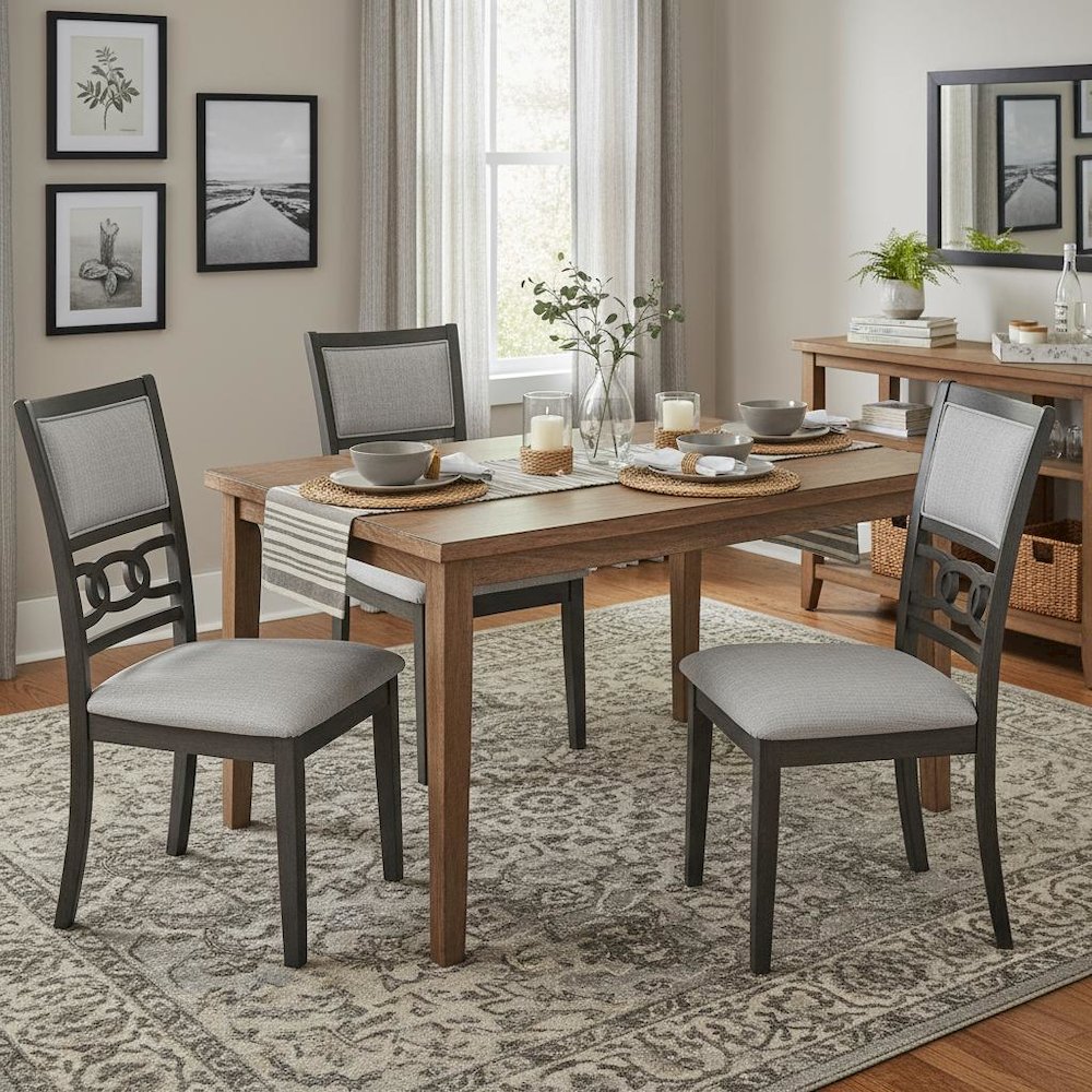 Solid Wood Dining Chair Set of 4 Fabric Seat Contemporary Gray Style