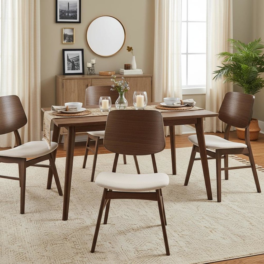 Solid Wood Dining Chair Set of 4 Walnut Mid-Century Brown