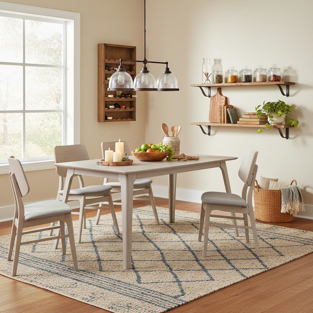 5-Piece Wood Dining Set Mid-Century White Ash