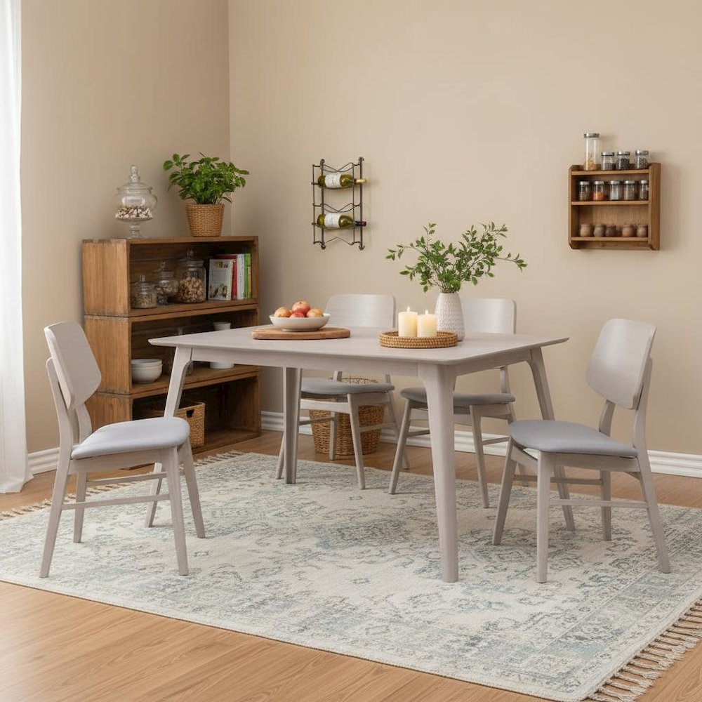5-Piece Wood Dining Set Mid-Century White Ash