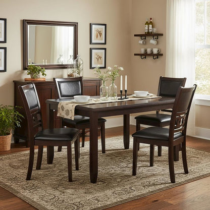 5-Piece Rectangular Dining Set 48" Table 4 Chairs Ebony Brown