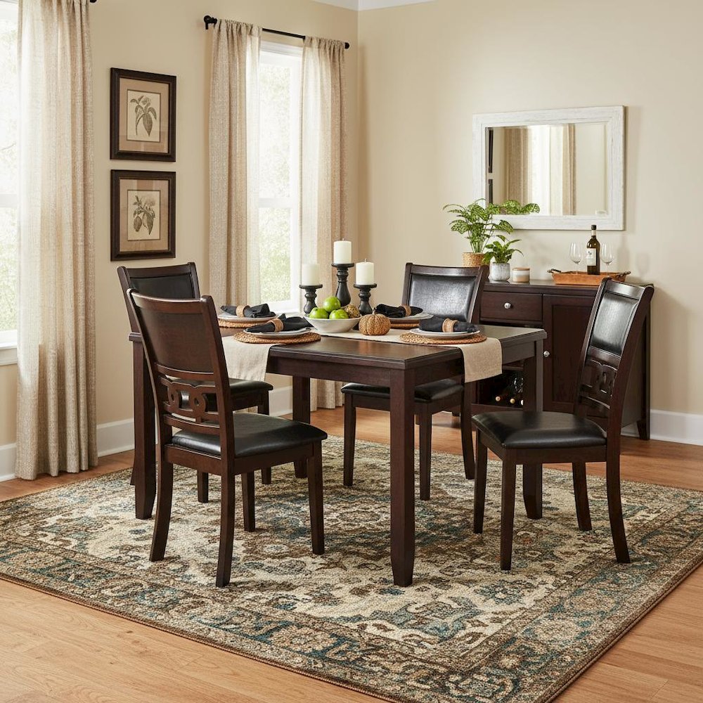 5-Piece Rectangular Dining Set 48" Table 4 Chairs Ebony Brown