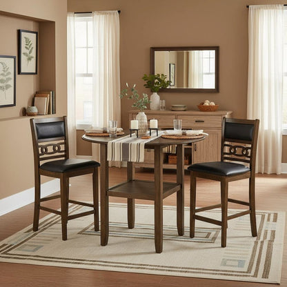 Brown 3-Piece Counter Drop Leaf Table Set, Small Space Friendly