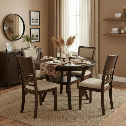 Cherry Brown 5-Piece Wood Round Dining Set, Traditional Finish