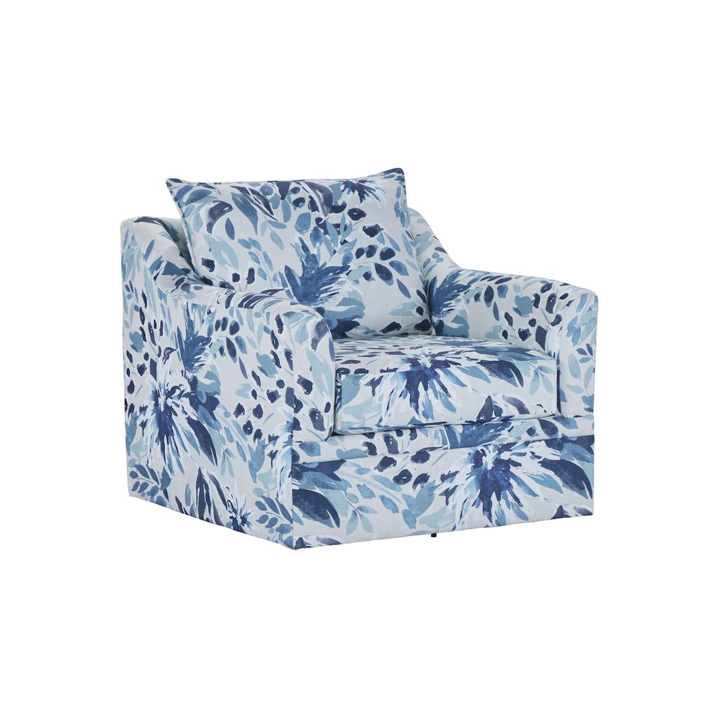 Sylvie Fabric Swivel Chair in Blue and White (Set of 2)
