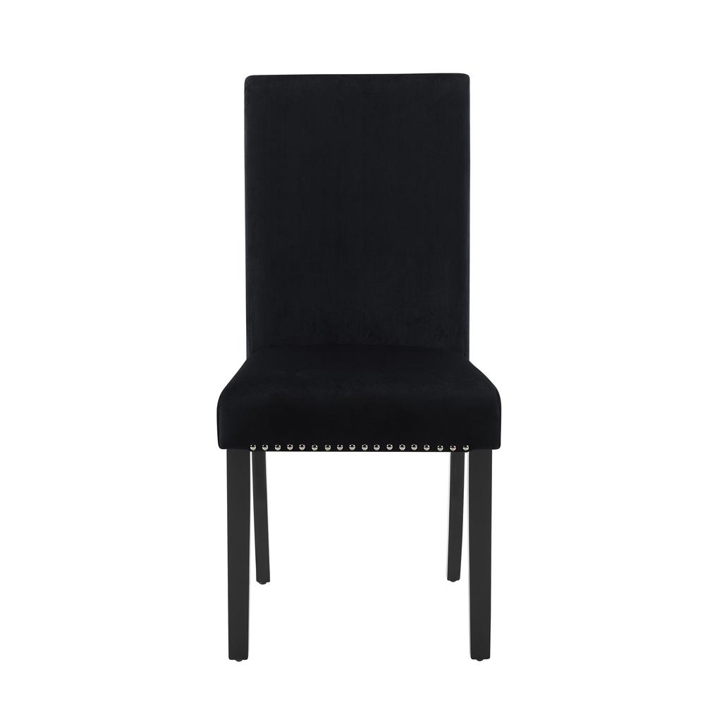 Furniture 37.75" Velvet & Wood Dining Chair in Black (Set of 2)