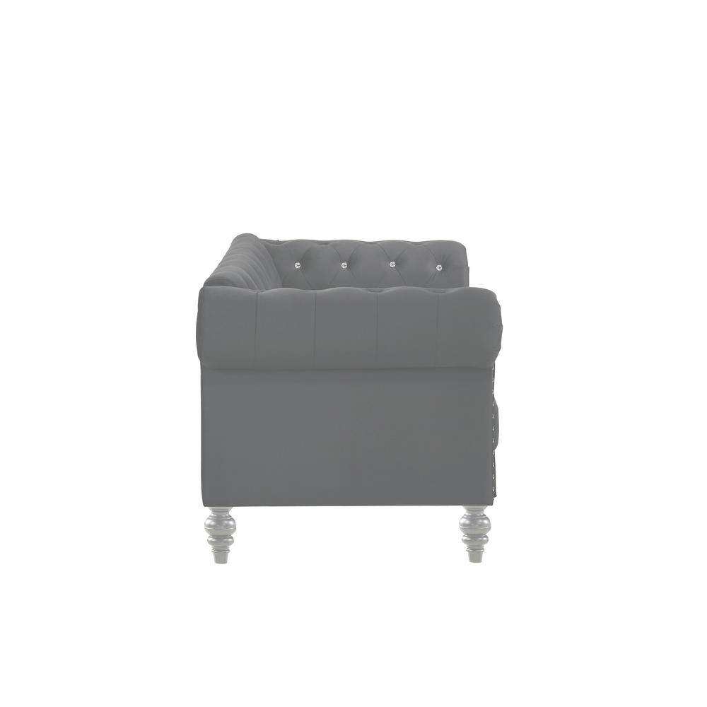 Furniture Emma Velvet Fabric Loveseat with Rolled Arms in Gray