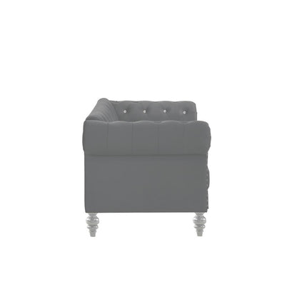 Furniture Emma Velvet Fabric Loveseat with Rolled Arms in Gray