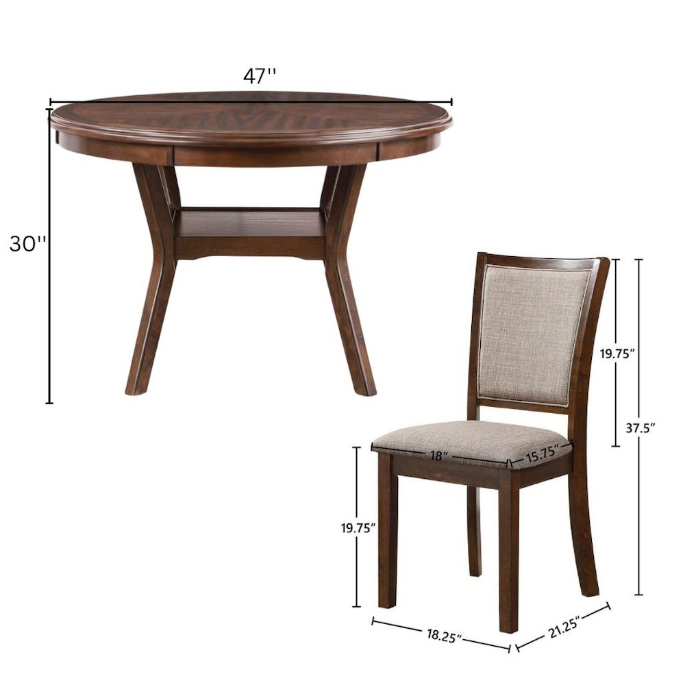 Brown Cherry 5 Piece Dining Table Set with Round Kitchen Table and Chairs