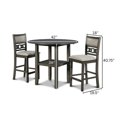 Gray 3 Piece Drop Leaf Table and 2 Chairs, Small Round Dining Table Set