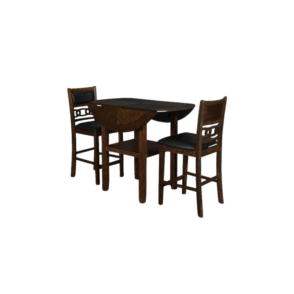 Brown 3-Piece Counter Drop Leaf Table Set, Small Space Friendly