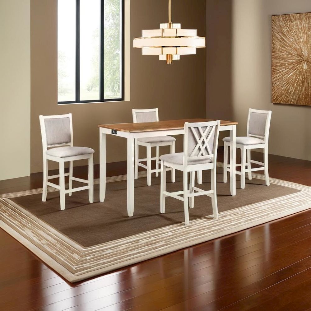5-Piece Rectangular Wood Dining Set with 4 Chairs in Beige & Brown Finish
