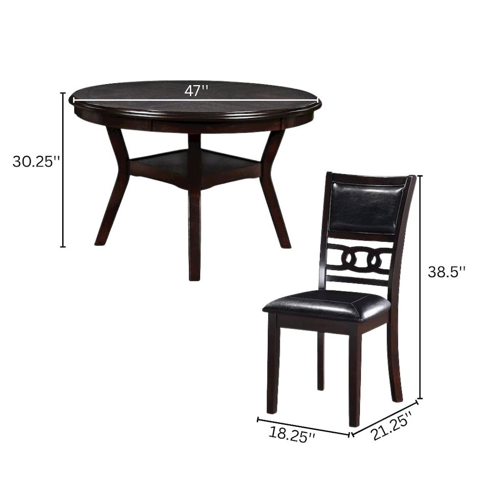 Dark Brown Solid Wood Dining Table with 4 Chairs, 47" Round Table with Storage
