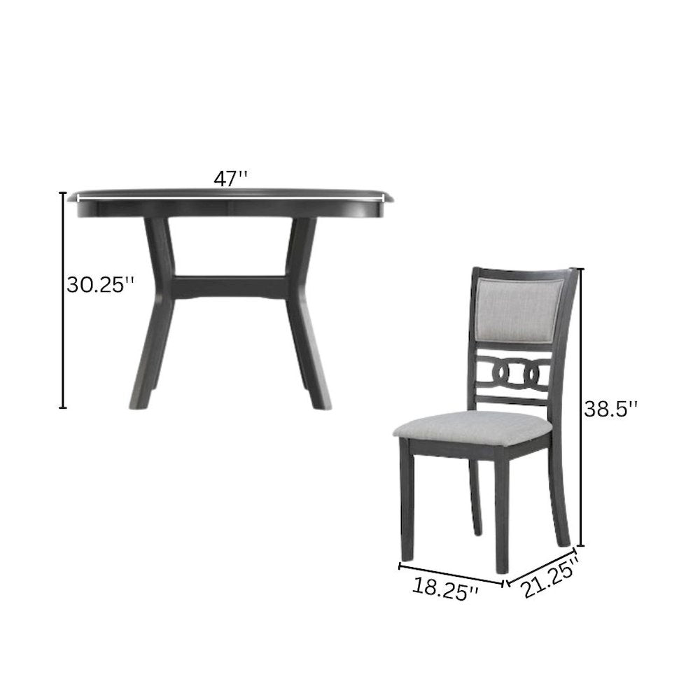 Gray Solid Wood Dining Table with 4 Chairs, 47" Round Table with Storage