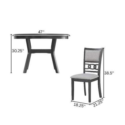 Gray Solid Wood Dining Table with 4 Chairs, 47" Round Table with Storage