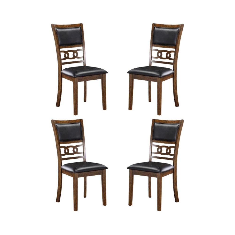 Solid Wood Dining Chair Set of 4 PU Seat Transitional Brown Style