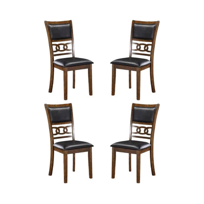 Solid Wood Dining Chair Set of 4 PU Seat Transitional Brown Style