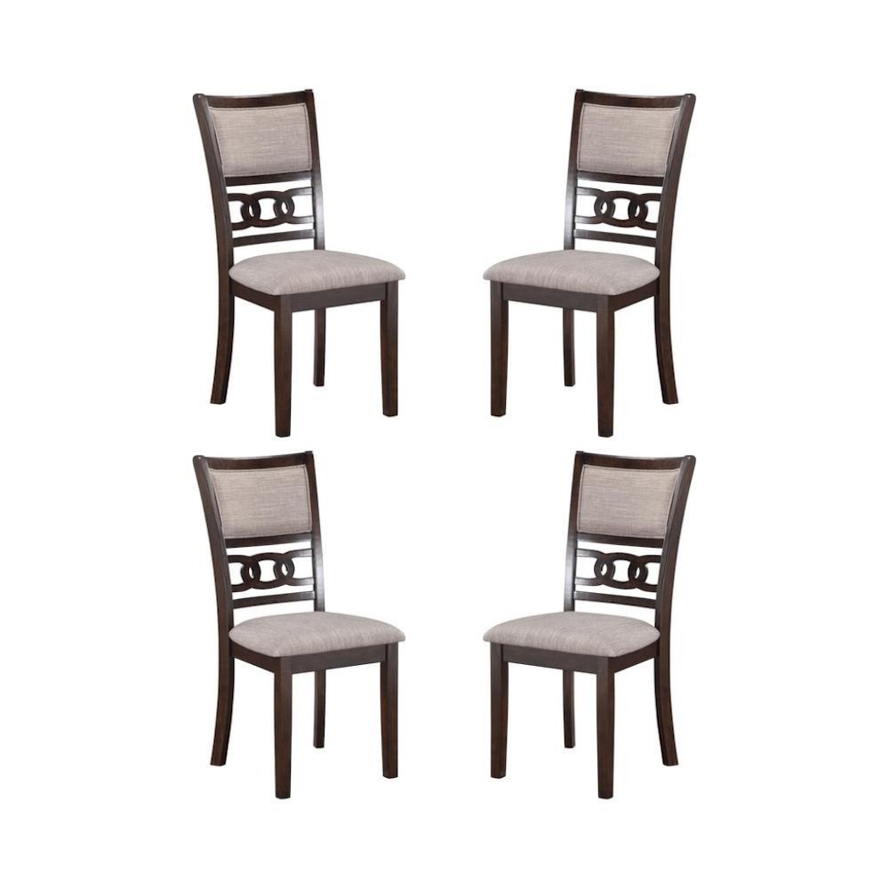 Wood Dining Chair Set of 4 Cherry Brown Fabric
