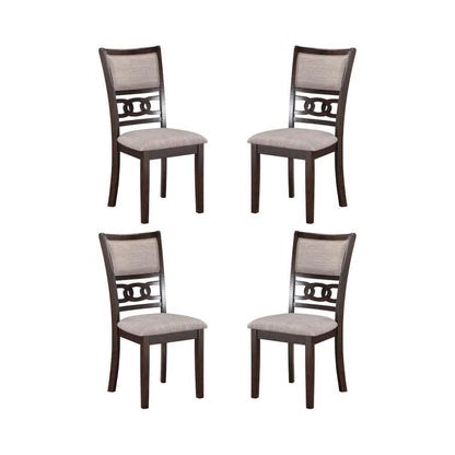 Wood Dining Chair Set of 4 Cherry Brown Fabric