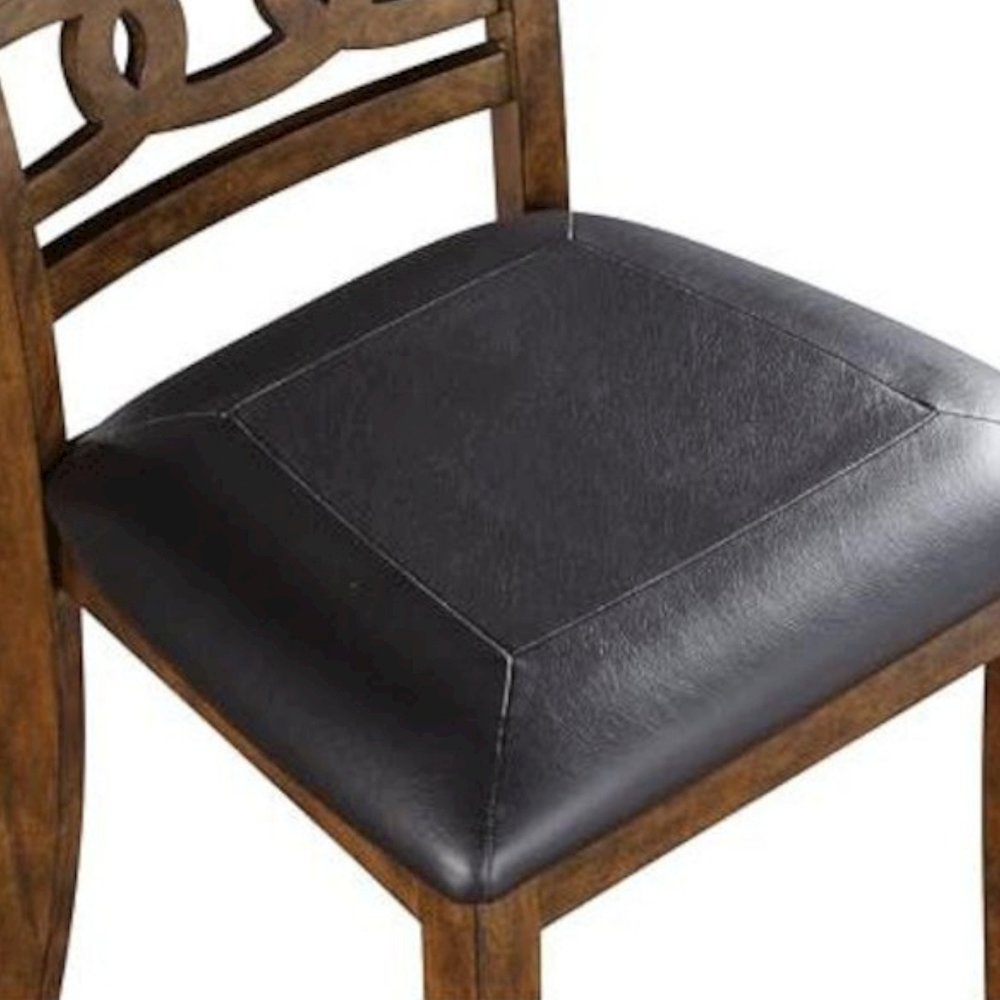 Wood Dining Chair Set of 4 PU Seat Ebony Brown