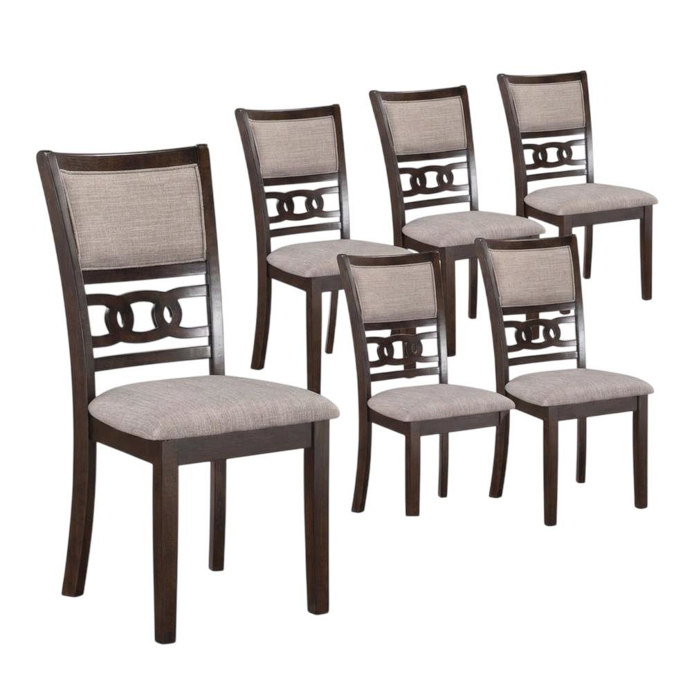 Solid Wood Upholstered Dining Chairs, Cherry, Set of 6