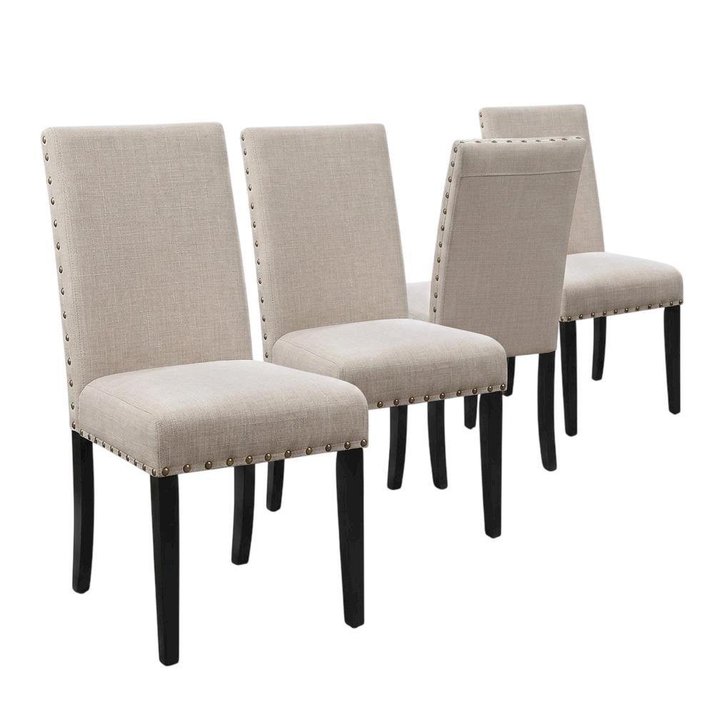 Solid Wood Kitchen Dining Chair, Natural Beige, Set of 4