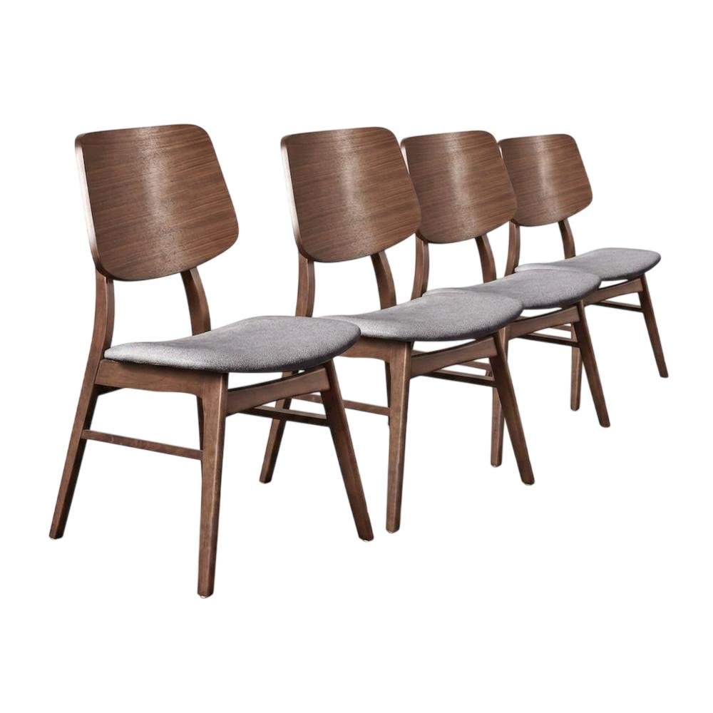 Solid Wood Upholstered Dining Chairs, Dark Gray, Set of 4