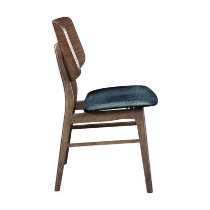 Wood Dining Chair Set of 4, Mid-Century Modern, Walnut Finish, Teal Fabric