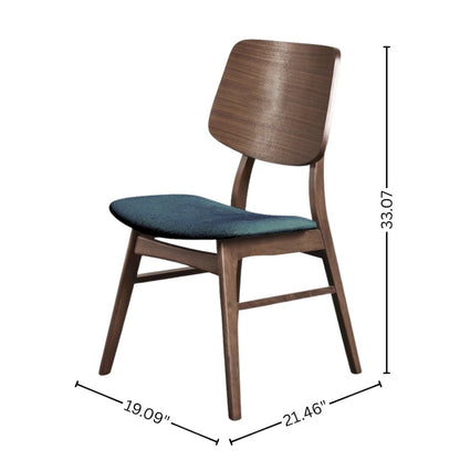 Wood Dining Chair Set of 4, Mid-Century Modern, Walnut Finish, Teal Fabric