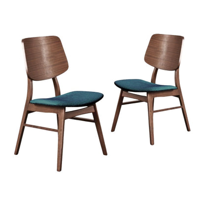 Wood Dining Chair Set of 4, Mid-Century Modern, Walnut Finish, Teal Fabric