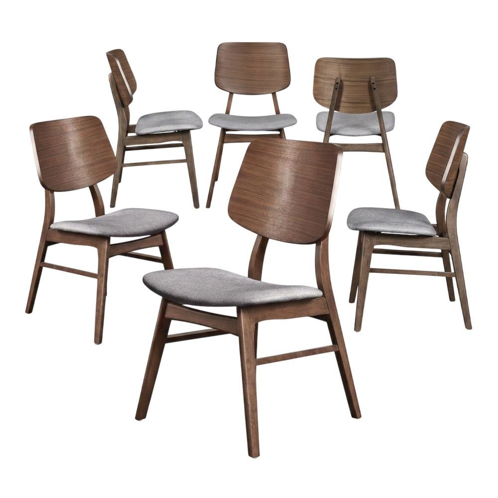Solid Wood Upholstered Dining Chairs, Dark Gray, Set of 6