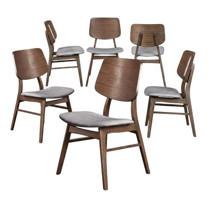 Solid Wood Upholstered Dining Chairs, Dark Gray, Set of 6