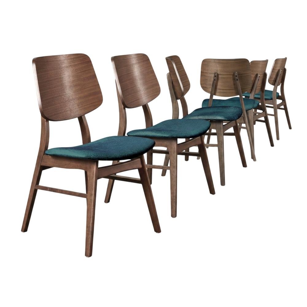 Solid Wood Upholstered Dining Chairs for Kitchen or Dining Room, Teal, Set of 6