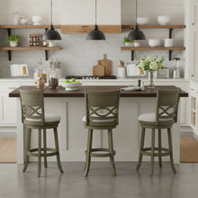 Wood Swivel Bar Stool Set of 2 Gray Fabric