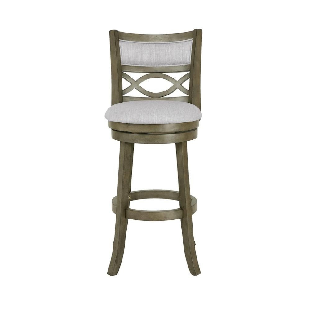 Wood Swivel Bar Stool Set of 2 Gray Fabric