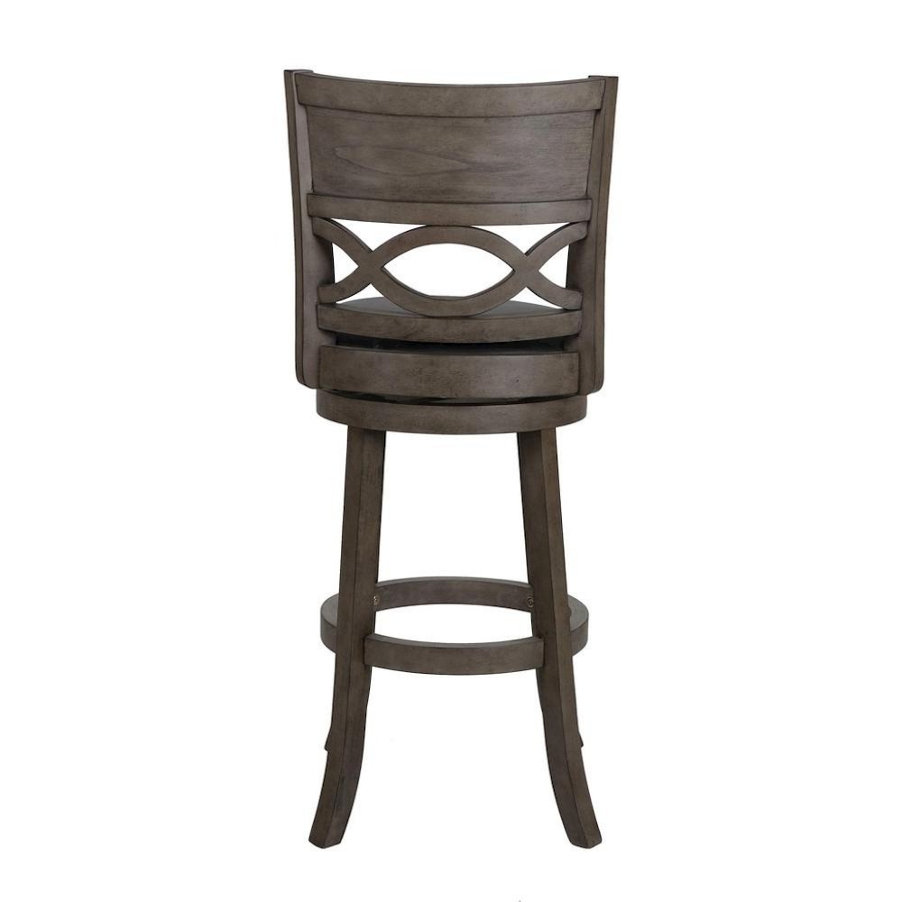 Gray Wood Swivel Bar Stool Set of 2, PU Seat, Reinforced Footrest
