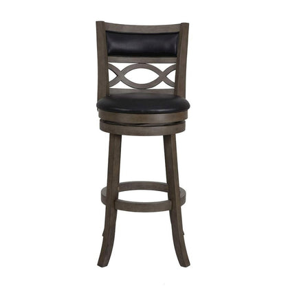 Gray Wood Swivel Bar Stool Set of 2, PU Seat, Reinforced Footrest