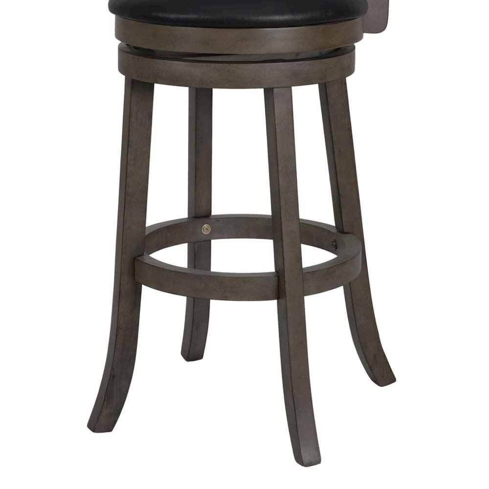Gray Wood Swivel Bar Stool Set of 2, PU Seat, Reinforced Footrest